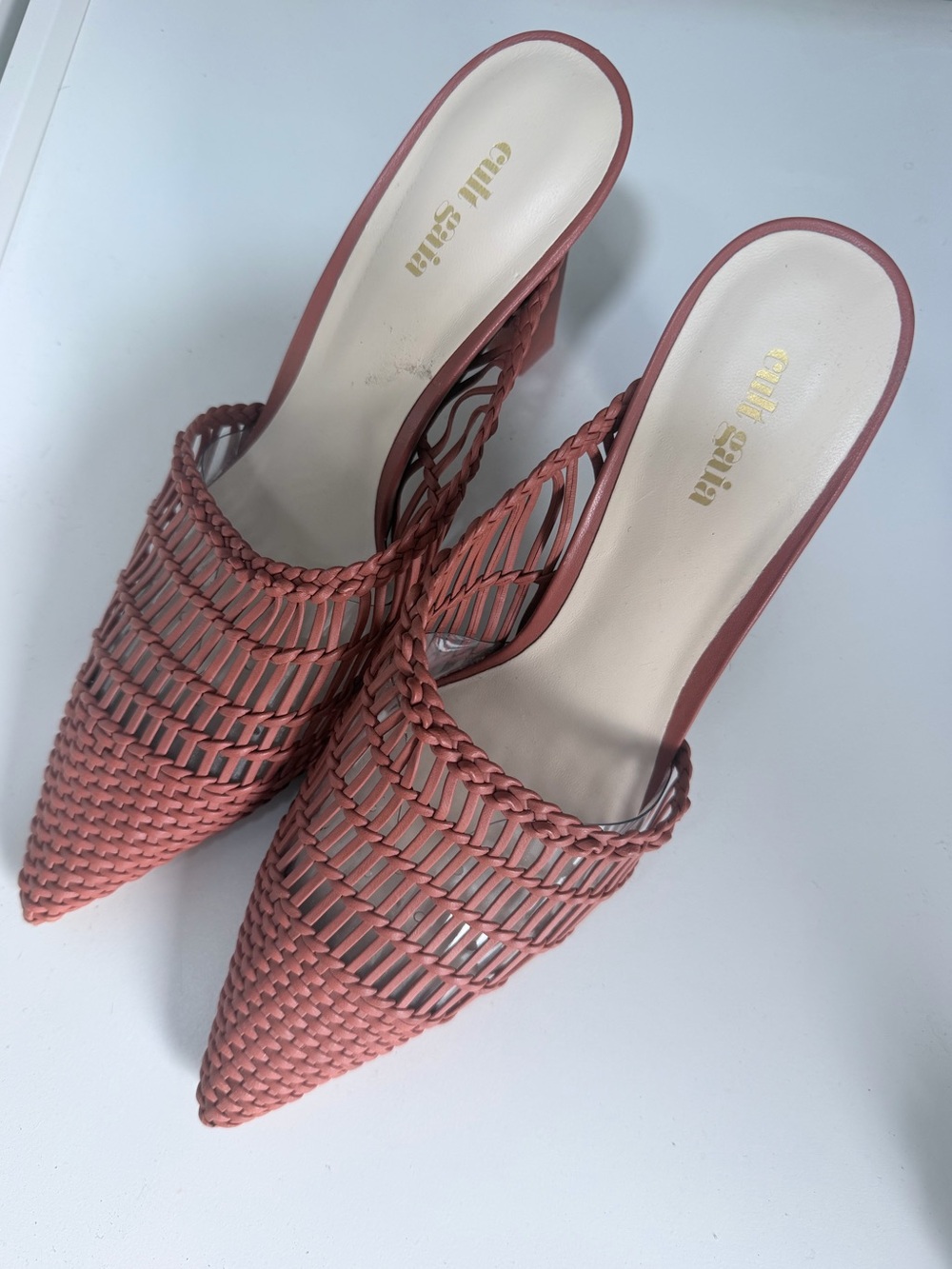cult gaia woven pointed mule - terracotta
